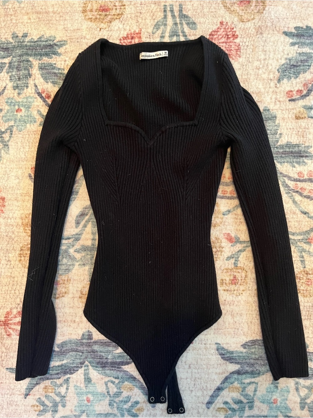 Abercrombie & Fitch Black Ribbed Sweetheart Long-Sleeve Bodysuit